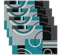Homewish Lot de 4 Sets de Table Modernes Turquoise, Napperons Géométriques Cercles, Dessous de Plat Gris Noir Essuyable, Tapis de Table Rayures Tourbillons Graphique, 45cmx30cm