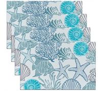 Homewish Lot de 4 Sets de Table Monde sous-Marin de Dessin Animé,Tapis de Table 45x30cm Animaux de Mer,Sets de Table Lavable Thème Océan de Mer,Tapis de Table Esquisses de Vie Océanique Turquoise