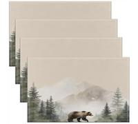 Homewish Lot de 4 Sets de Table Ours de Chasse,Tapis de Table 45x30cm Wild Woodland Faune Sauvage,Sets de Table Forêt Brumeuse Verte Enfants Filles Garçons Adultes Ferme Rustique Pinier de Montagne