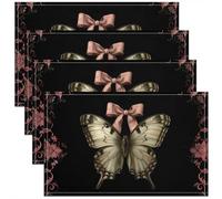 Homewish Lot de 4 Sets de Table Papillon Gothique, Tapis de Table 45x30cm Damas d'halloween, Sets de Table Lavable Rose Rose Bowknot, Tapis de Table Antidérapant Classique Damas Goth Bohémie,