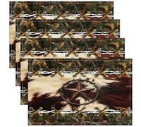 Homewish Lot de 4 Sets de Table Rustique,Tapis de Table 45x30cm Cowhide Western Texas Star,Sets de Table Chasse Aux Feuilles d'arbre des Garçons Tout-Petits,Tapis de Table Ferme d'animaux Woodland