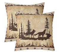 Homewish Loup Housse d'oreiller 40x40 Lot de 2,Chalet de Ferme Rustique Housse de Coussin,Orignal de La Campagne Faune Taie d'oreiller,Jungle de Chasse Vintage Coussin Décoratifs