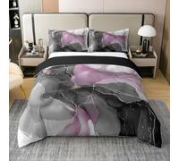 Homewish Marbre Ombre Coton Housse de Couette 240 x 260,Pierre Abstraite Luxe Parure de Lit,Rose Violet Noir Moderne Literie,Géométrique Rurale Aquarelle Couvre Lit pour Filles