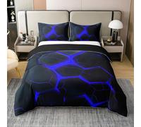 Homewish Nid d'abeille Parure de Lit pour Homme Femme,Ensemble de Literie Imprimé Hexagonal Géométrique 220x240,Néon Bleu Couvre Lit,Géométrie Abstraite Housse de Couette,2 Taies d'oreiller
