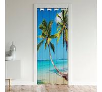 Homewish Ocean Beach Rideau Occultant,Hawaï Palm Tree Chambre Intimité Rideau de Porte,Été Côte Rideau de Placard,Tropical Vacances Style Isolation Thermique Rideau,Rideau de Porte Vague Bleue 86x203