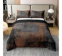 Homewish Orange Noir Tie & Dye Housse de Couette Coton Garçon,Ombre Grid Parure de Lit 220x240,Ensemble de Literie Peinture À l'huile Abstraite,Doux,Couverture Géométrique Épissée