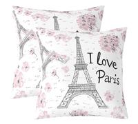Homewish Paris Taie d'oreiller Lot de 2,Tour Eiffel Vintage Housse d'oreiller,Fleur Groovy Housse de Coussin,J'aime Paris Romantique Valentine Coussin Décoratifs,45x45