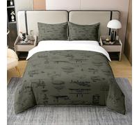 Homewish Parure de Lit 140x200 Avion en Coton, Ensemble de Literie Construction, Housse de Couette Voitures Tank Hélicoptère Avions, Housse Couette Avion de Chasse Vert Armée, 2 Pièces