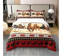 Homewish Parure de Lit 200x200 Aztèque Coton, Ensemble de Literie Africain Tribal Imprimé Cheval, Housse de Couette Animaux de La Ferme, Décor de Chambre de Style Nordique du Sud-Ouest