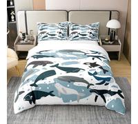 Homewish Parure de Lit 200x200 Baleine Coton, Housse de Couette Vie Marine pour Enfants Garçons Filles, Housse Couette Dessin Animé d'un Animal Marin, Ensemble de Literie Mammifères sous-Marins