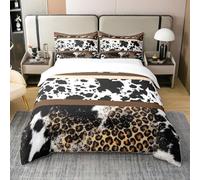 Homewish Parure de Lit 220x240 Adulte Coton Occidentale, Housse de Couette en Peau de Vache Noire et Blanche, Ensemble de Literie en Peau de Vache Sauvage, Housse Couette en Peau de Vache