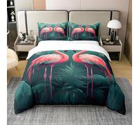 Homewish Parure de Lit 220x240 Adulte Flamingo pour Couple, Housse de Couette Coton Oiseau Rose pour Femme Homme, Couvre Lit Flamant Vert Sets de Housses de Couettes Romantique Animaux Sauvage