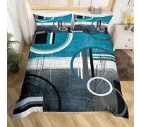 Homewish Parure de Lit 220x240 Bleue et Grise, Housse de Couette Géométrique en Forme de Cercles pour Enfants Garçons Ados, Ensemble de Literie Aquarelle Grunge, Couvre Lit Géométrique Moderne, Doux