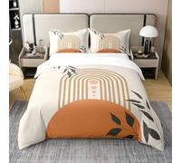 Homewish Parure de Lit 220x240 Coton Adulte Housse de Couette Lune et Soleil, Ensemble de Literie Feuilles Boho pour Enfant Fille Femme, Literie Ligne d'art Moderne Abstrait Exotique, Orange