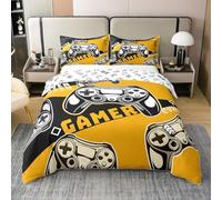 Homewish Parure de Lit 220x240 Enfant Garçon en Coton, Housse de Couette Jeux Vidéo pour Ados, Ensemble de Literie pour Jeux, Housse Couette Console de Jeux, Décoration de Chambre, Orange Noir