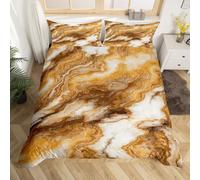 Homewish Parure de Lit 220x240 Marbrures d'or, Housse de Couette Abstraite Brune, Ensemble de Literie À Paillettes avec Impression de Feuilles D'Aluminium Colorées, Literie en Métal Doré Géométrique