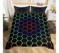 Homewish Parure de Lit 220x240 Nid d'abeille, Housse de Couette Multicolore À Motifs Géométriques Hexagonaux, Ensemble de Literie Géométrie 3D Hexagone Ruche, Décoration de Salle de Jeux, Ultra Doux