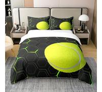 Homewish Parure de Lit 220x240 Tennis en Coton pour Enfant, Ensemble de Literie Thème des Jeux Sportifs pour Garçon Ados Adultes, Housse de Couette Géométrique en Nid d'abeille Néon