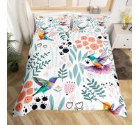 Homewish Parure de Lit 240 x 260 Colibri de Dessin Animé, Ensemble de Literie Colibri, Housse de Couette Mignonne Fleur en Forme de Coeur d'amour, pour Enfants Filles Garçons, 3 Pièces, Doux