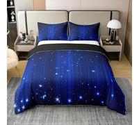 Homewish Parure de Lit 240x260 Coton 2 Personnes - Housse de Couette Bleu Foncé Ombré pour Enfants Garçons Filles - Ensemble de Literie Étoiles 3 Pièces - Couvre Lit Lignes Pailletées Dégradée