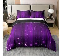 Homewish Parure de Lit 240x260 Coton 2 Personnes - Housse de Couette Violet Ombré pour Adultes Hommes Femmes - Ensemble de Literie Étoiles 3 Pièces - Couvre Lit Lignes Pailletées Dégradées