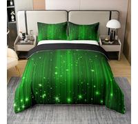 Homewish Parure de Lit 240x260 Coton avec 2 Taies d'oreiller - Housse de Couette Étoiles Ombré pour Adultes Hommes Femmes - Ensemble de Literie Lignes Vert Foncé - Couvre Lit d'art Étincelante