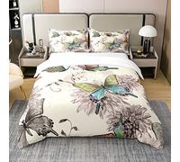Homewish Parure de Lit 240x260 Coton, Ensemble de Literie Papillon, Housse de Couette Fleur Aquarelle, pour Femmes Filles Ados, Housse de Couette Papillon Floral Coloré, 2 Taies d'oreiller 3 Pièces