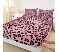 Homewish Parure de lit 3 pièces avec 2 taies d'oreiller - Drap-Housse à imprimé léopard Rose, guépard pour Enfants, Adolescents, Filles, Adultes, décoration de Chambre à Coucher, Motif Peau d'animal