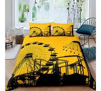 Homewish Parure de lit à motif de grandes roues pour enfants, housse de couette à thème parc d'attractions pour garçons et filles, housse de couette sur le thème des vacances pour lit double doré