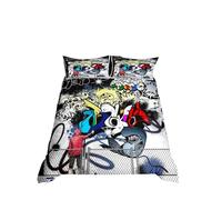 Homewish Parure de lit avec housse de couette double motif graffiti pour adolescents garçons Hip Hop, ensembles de literie pour enfants, motif graffiti art mural design comforter avec motif doodle