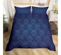 Homewish Parure de lit avec housse de couette et lin pour lit double, motif cachemire damassé bohème pour adultes, hommes et femmes, ensemble de couette exotique bohème vintage bleu pour hôtel