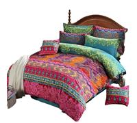 Homewish Parure de lit bohème très grand lit avec housse de couette colorée et florale, motif rayé bohémien, en microfibre ultra douce, réversible, décoration tribale indienne du sud-ouest, style