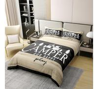 Homewish Parure de Lit Camper Coton Housse de Couette 200x200 Bois Couvre Lit pour Les Enfants Adolescents Adultes Cabine Rétro Ferme Gris Marron Blanc Literie Set Doux Confortable
