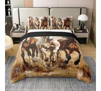 Homewish Parure de Lit Cheval 100% Coton Housse de Couette 220x240 Enfants Garçons Western Cowboy Horse Couvre Lit 3D Imprimé Douce Respirable Faune Sauvage Wild West Country Cabin Désert Literie