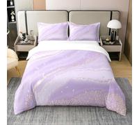 Homewish Parure de Lit Coton 140x200, Housse de Couette en Marbre Rose Violet, Ensemble de Literie Aquarelle pour Enfants Filles, Housse Couette Galaxy Pastel, Literie À Texture Marbrée Pailletée