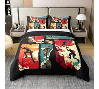 Homewish Parure de Lit Coton Escalade Housse de Couette 220x240 Alpiniste Bloc Couvre Lit Thème Sports Extrêmes en Plein Air Literie Patch Poubelle Vintage 2 Taies d'oreiller,Rouge Bleu Noir