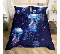 Homewish Parure de lit douce avec housse de couette douce et 2 couvre-oreillers à fermeture éclair et attaches pour enfants, garçons et filles, motif méduse trippy méduse, galaxie, ciel étoilé violet