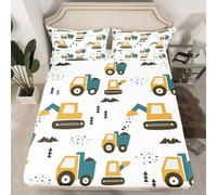 Homewish Parure de Lit Enfant 1 Personne, Drap Housse Camion 90x190 Ado Garçon Drap de Lit Véhicule de Construction, Housse de Matelas Tracteur Jaune en Microfibre, Cadeau Fête Anniversaire