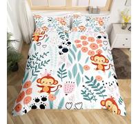 Homewish Parure de Lit Enfant 140x200 Singe Kawaii, Housse de Couette Animaux de La Jungle, Sets de Housses de Couettes Mignonne pour Ados Filles Garçons, Couvre Lit Imprimé Patte d'animaux