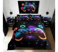 Homewish Parure de lit Gamer, 2 pièces, 135 x 200 cm, pour enfants garçons, adolescents, couleur manette de jeu, jeux vidéo moderne, ciel étoilé géométrique, imprimé nouveauté - Décoration de salle de
