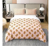Homewish Parure de Lit Noël Coton 240x260, Housse de Couette Biscuits Kawaii Aux Pépites de Chocolat, Ensemble de Literie Dessin Animé de Noël en Pain D'Épices, Couvre Lit À Thème Dessert