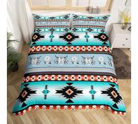 Homewish Parure de Lit Occidentale 140x200, Housse de Couette Southwestern, Ensemble de Literie Crâne de Taureau Exotique pour Enfants, Housse Couette Attrape-Rêves Aztèques, 2 Pièces, Doux