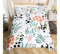 Homewish Parure de Lit Panda 240 x 260, Housse de Couette Panda de Dessin Animé Kawaii, Ensemble de Literie Mignonne Fleur en Forme de Coeur d'amour, Couvre Lit Animaux À Pattes, 3 Pièces