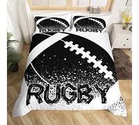 Homewish Parure de lit rugby double taille, garçons, ensemble de literie de jeu de balle, sport, housse de couette en noir et blanc, couette football, activité de loisirs, ensemble de chambre à