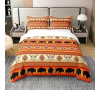 Homewish Parure de Lit Western 220x240 en Coton, Housse de Couette Crâne de Taureau Gothique, Ensemble de Literie Tribu Ethnique Flèche Aztèque, Couvre Lit Vache Highland Animaux de Ferme