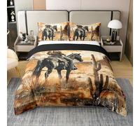 Homewish Parure de Lit Western Cowboy Housse de Couette 140x200 Enfants Garçons Vintage Wild West 100% Coton Couvre Lit Désert Rustique Autochtone Botanique de Campagne Lodge Cactus Literie