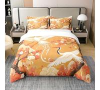 Homewish Pur Coton Japonais Crane Confort Couvre Lit 240 x 260,Fille,Garçon,Adulte Sakura Literie Set,Asie de l'est Housse de Couette Esthétique Chambre Décor Ukiyo E Fleur Housse de Couette