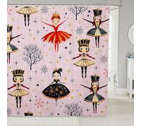 Homewish Rideau de Douche 180x180cm Ado Fille Ballerine, Rideau Douche Enfant Princesse Kawaii, Rideau de Baignoire Noël Romantique, Rideau Salle de Bain Casse-Noisettes Danseuse