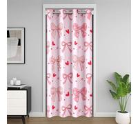 Homewish Rideau de Porte Adolescent Fille Coquette Bow, Rideau Occultant Arc Rose, Rideaux de Placard Princesse Rêveuse Rose Clair, Rideaux Occultant Préppy Rouge Love Heart Bowknot 132 x 203 cm