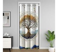 Homewish Rideau de Porte Arbre de Vie, Rideau Occultant Paysage Boho, Rideaux de Placard Adultes Adolescents Mystérieux Botanique, Rideaux Occultant Peinture Abstraite Géométrique 132 x 203 cm